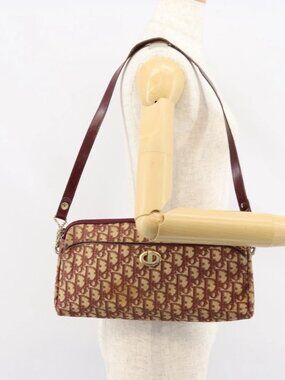 Christian Dior Trotter Canvas Shoulder Bag Red Gold